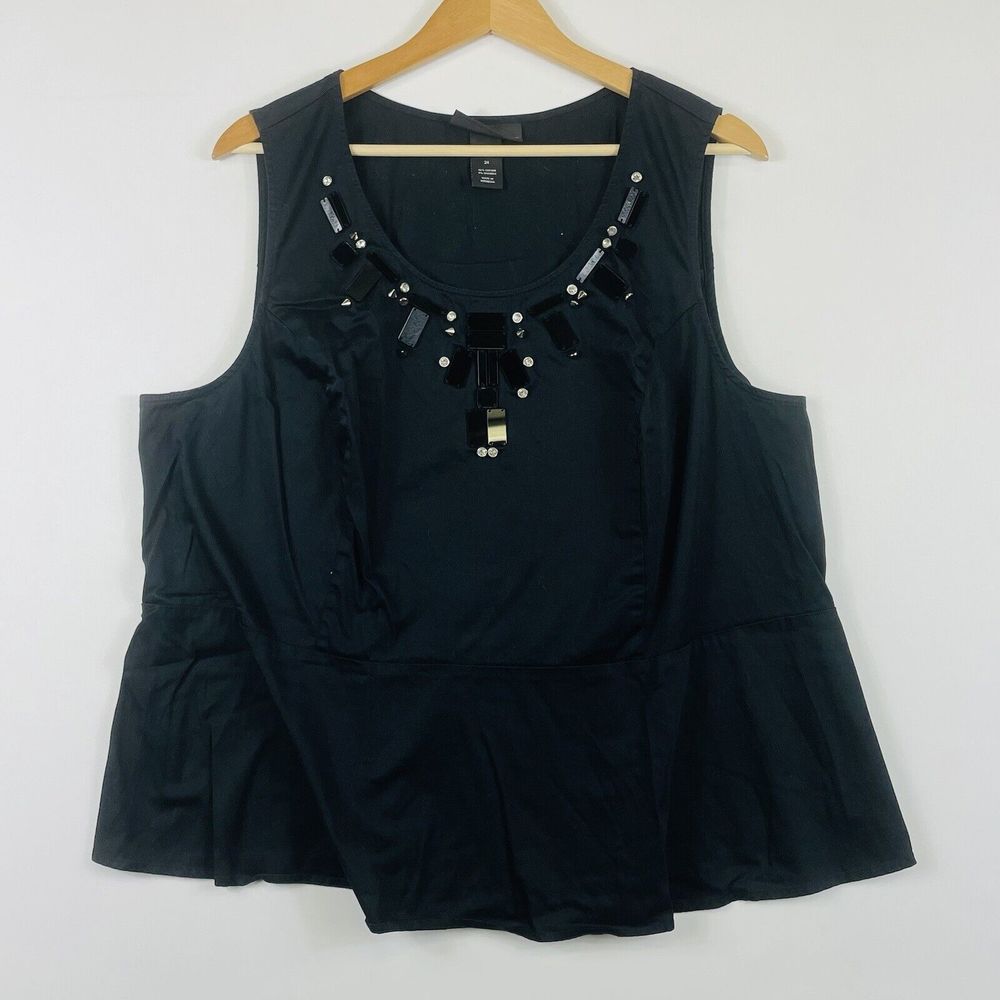 Lane Bryant Top Womens 24 Black Studded Tank Shirt Edgy Goth Glam Chic Business